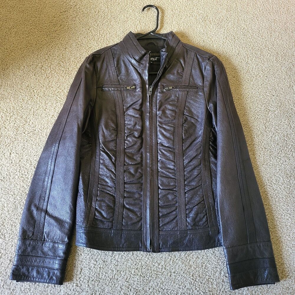 Black Rivet Y2K Vintage Leather Jacket Chocolate Full Zip Up Women's Sz M